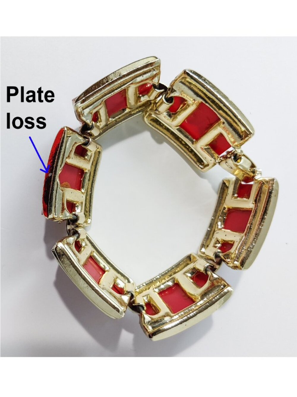 Vintage 1950-60s Confetti Lucite Panel Bracelet Earrings Gold Toned Red w Moons - Picture 6 of 7
